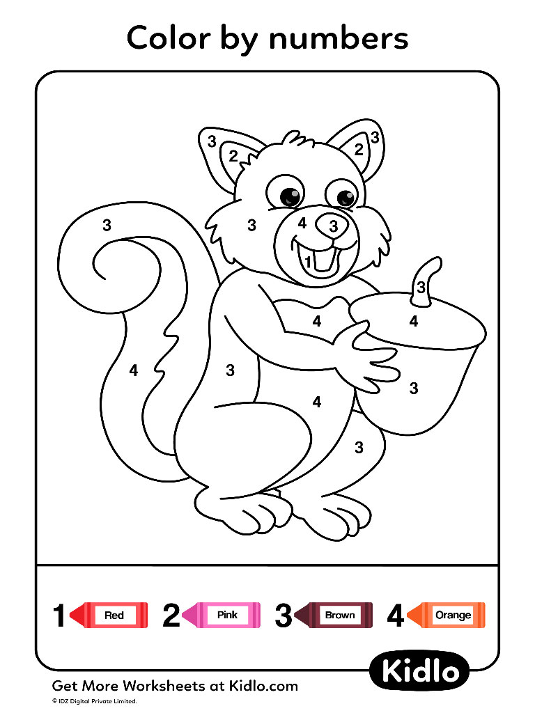Color By Numbers - Animals Worksheet #03 - Kidlo.com
