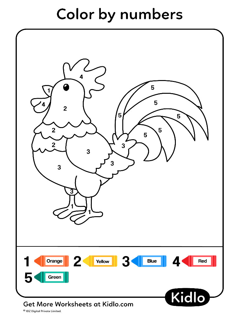 Color By Numbers - Birds Worksheet #11 - Kidlo.com