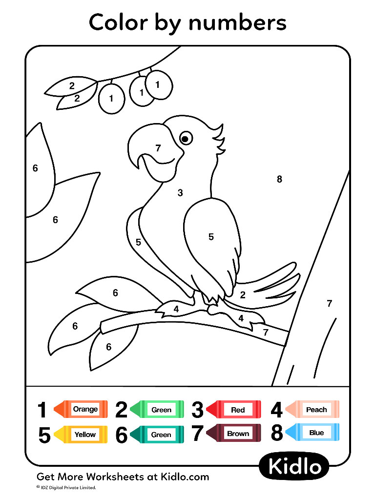Color By Numbers - Birds Worksheet #15 - Kidlo.com