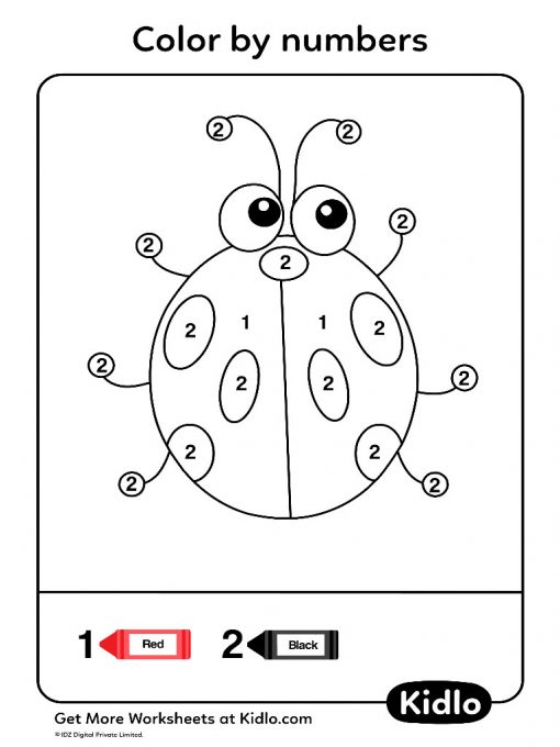 Color By Numbers - Insects Worksheet #01 - Kidlo.com