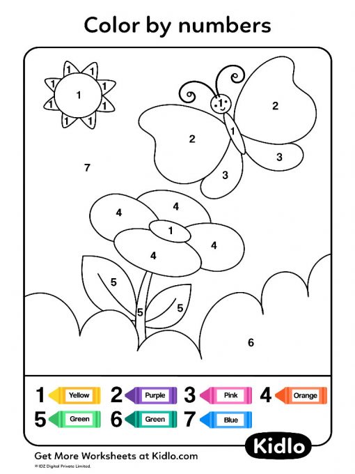 Color By Numbers - Insects Worksheet #09 - Kidlo.com