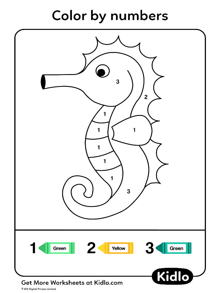 Color By Number - Underwater Animals Worksheet #08 - Kidlo.com