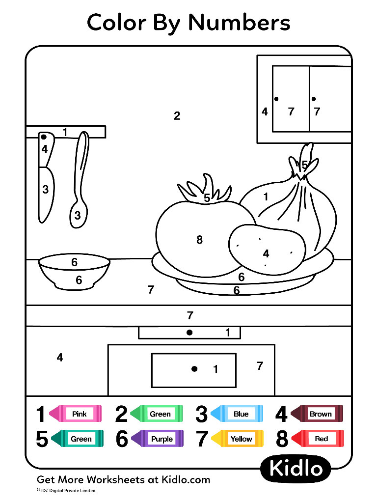 Color By Numbers Vegetables Worksheet 23 Kidlo