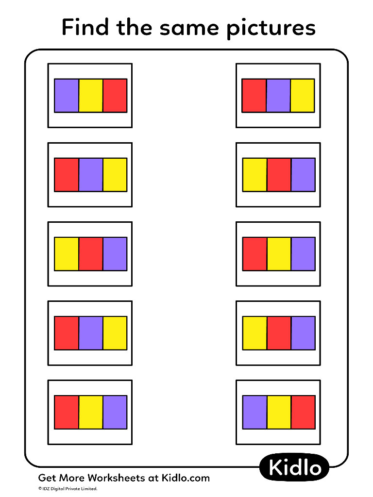 Match The Same Pictures Matching Worksheet 13 Kidlo