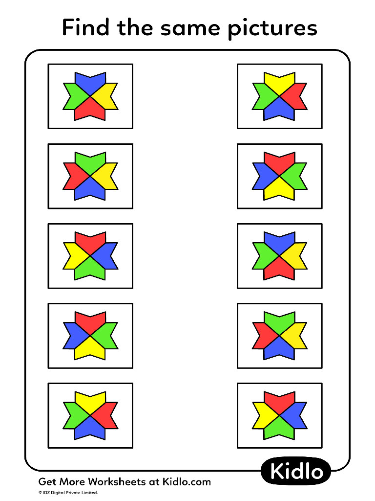 Match The Same Pictures Matching Worksheet 20 Kidlo