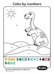 Color By Numbers - Dino Worksheet #21 - Kidlo.com