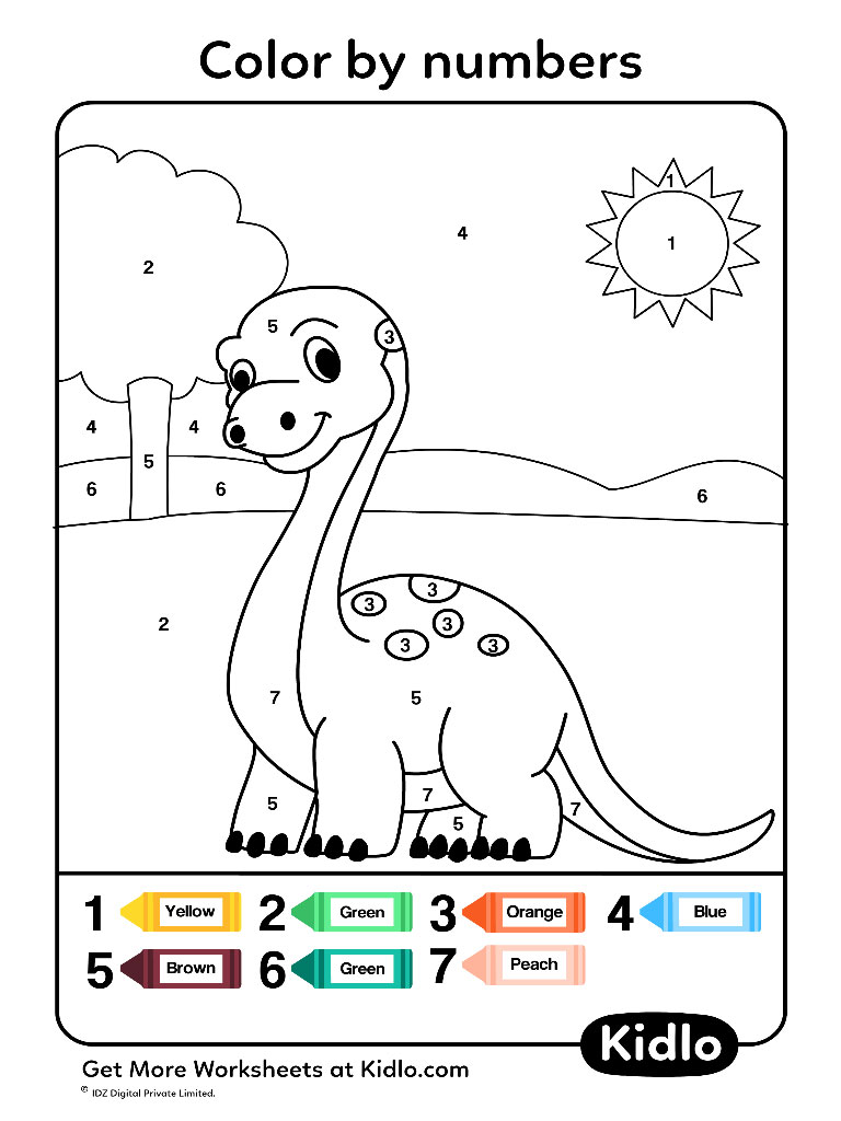 color by numbers dino worksheet 37 kidlo com