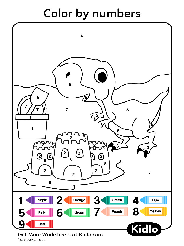Color By Numbers Dino Worksheet 50
