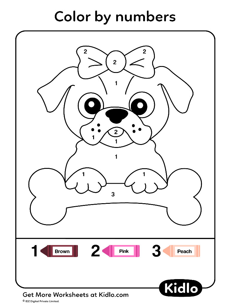 Color By Numbers - Dogs Worksheet #08 - Kidlo.com