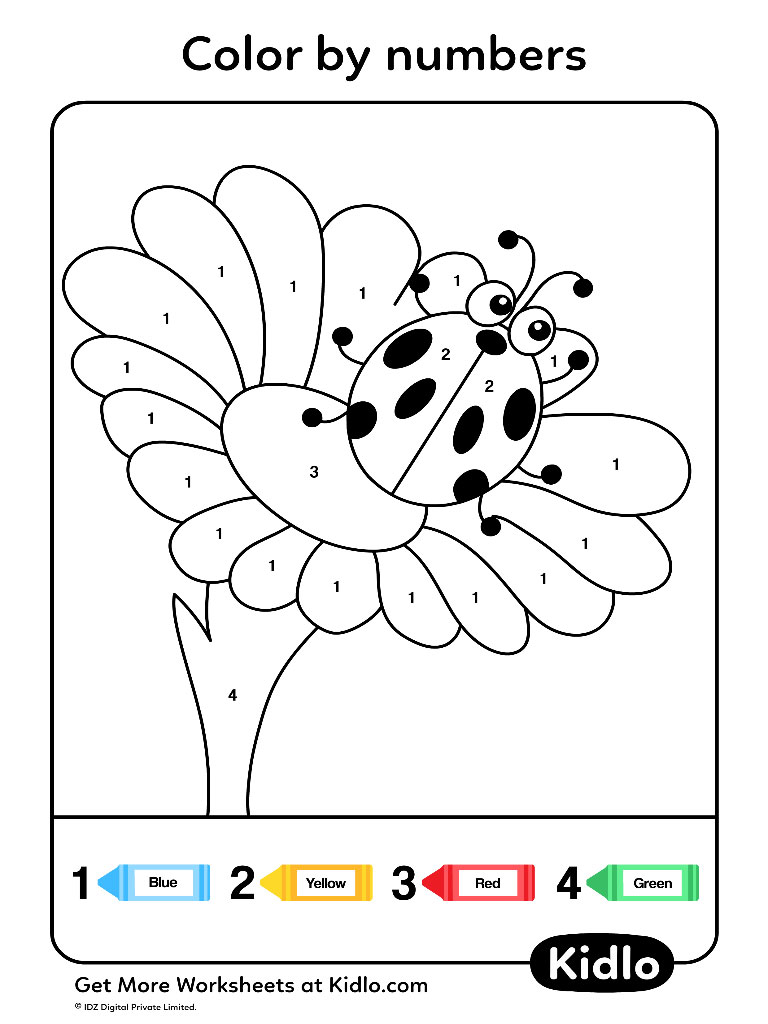 Color By Numbers - Flowers Worksheet #34 - Kidlo.com