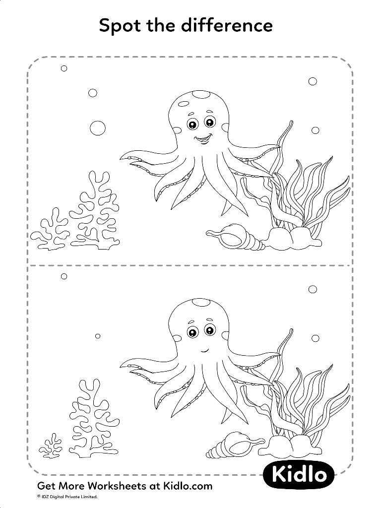 spot the difference underwater animal matching activity worksheet 01 kidlo com