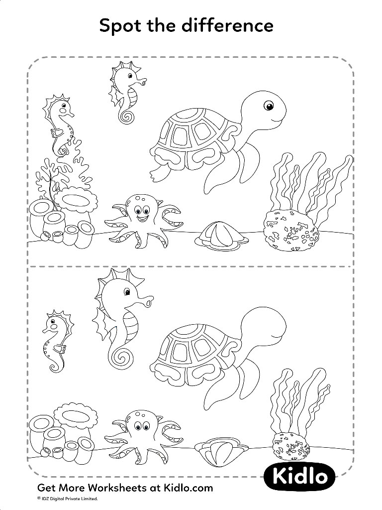 Spot The Difference – Underwater Animal Matching Activity Worksheet #09 -  